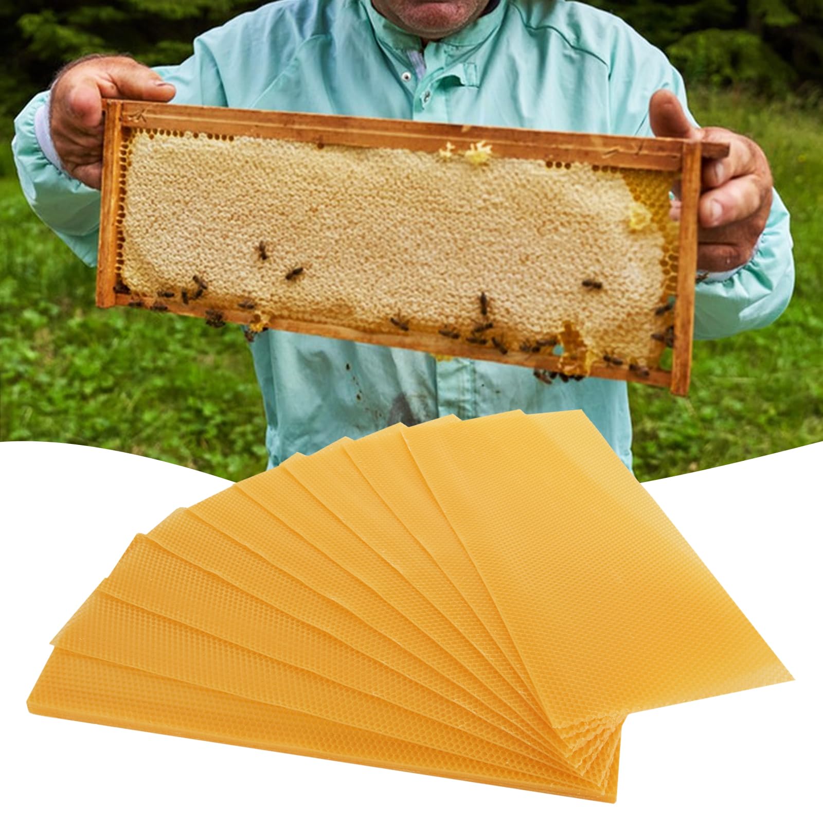 30 fogli di cera d'api 41,4 x 19,6 cm in cera naturale per alveare, nido d'api, cornice per miele, per cornici per api