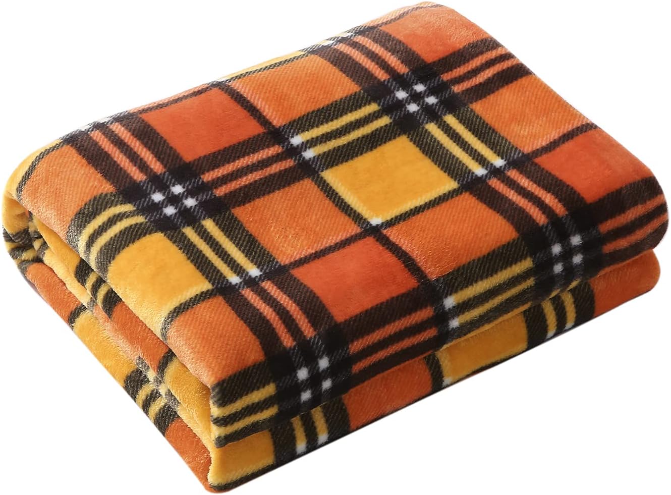 MERRYLIFE Throw Blanket for Couch Orange Plaid Chair Throw Blanket| Soft Decorative Ultra-Plush Colorful| Throw Size Travel Blanket Plush|(50" 60", Harvest Plaid) - Image 3