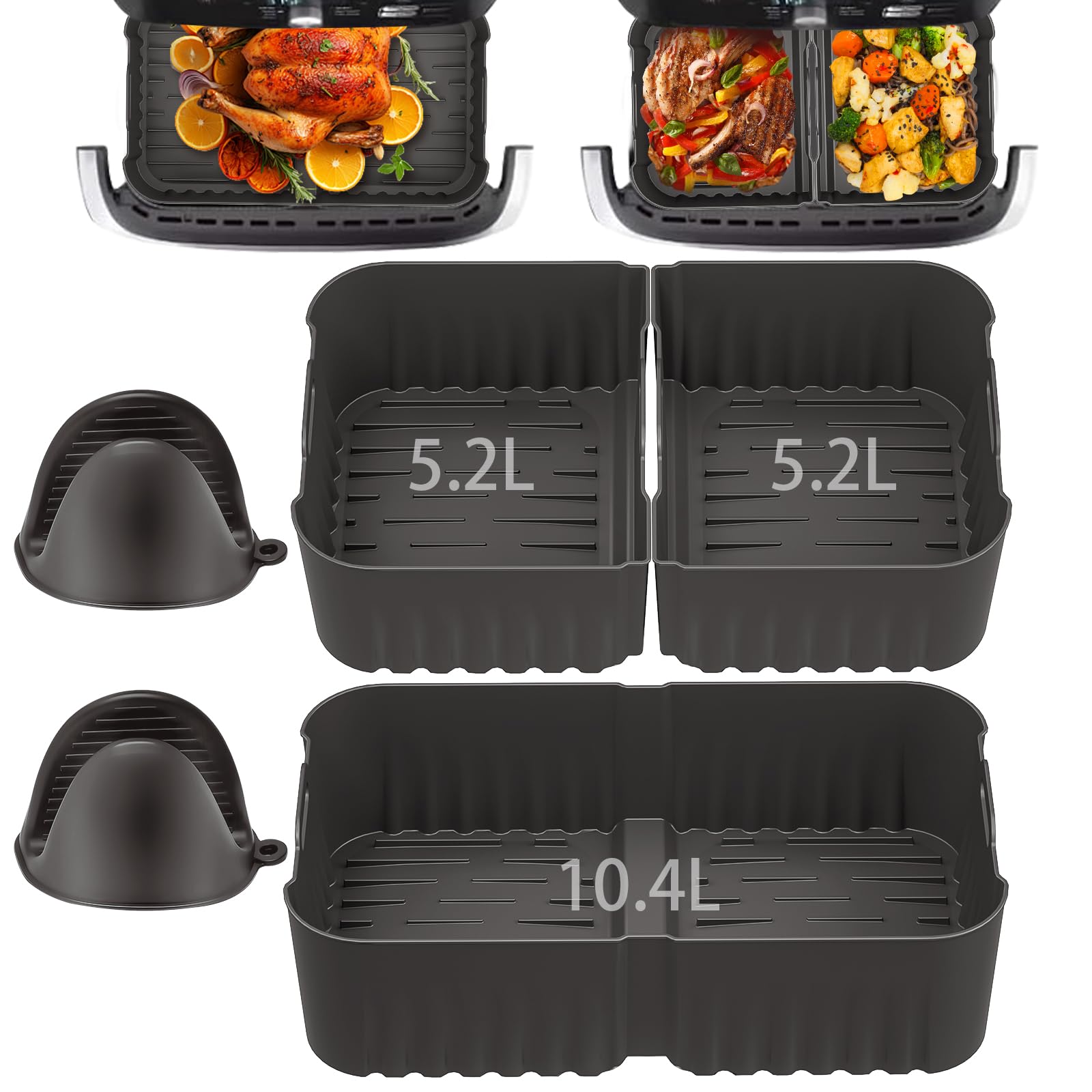 Molde silicona freidora de aire para Ninja 10.4L AF500EU, molde Air fryer para Ninja Foodi Flexdrawer 10.4L, bandeja reutilizable 10.4L Molde ideal para reuniones familiares, fiestas y más