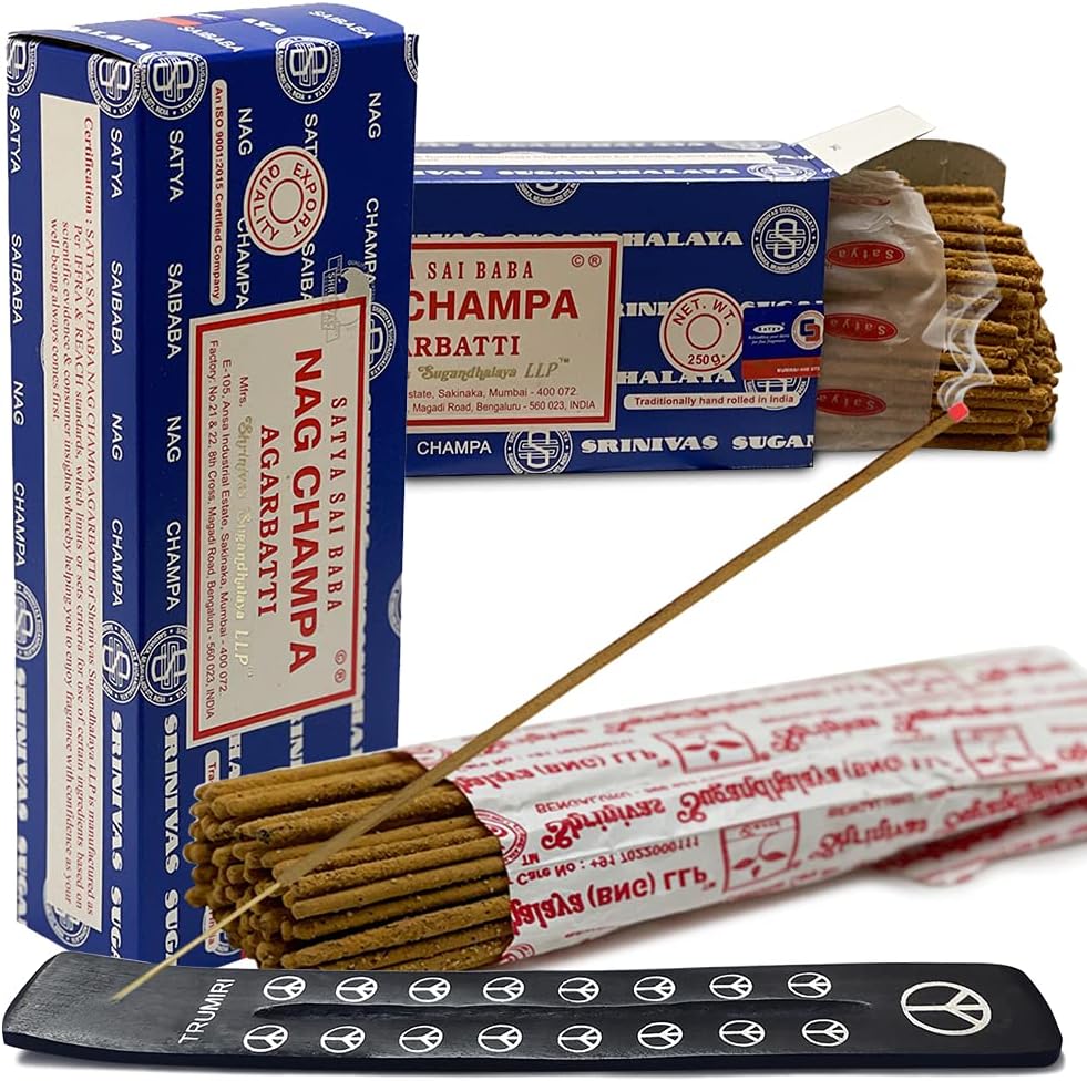 TRUMIRI Incense Stick Holder Bundle with Satya Sai Baba Nagchampa 250g Incense Sticks - Pack of 2 (Approx 500 Sticks)