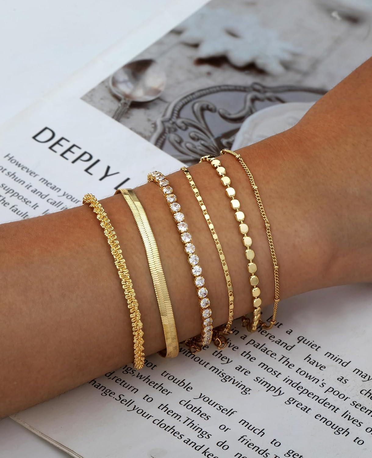 Gold Bracelets for Women 14K Gold Plated Stack Trend Bracelets Charm Paperclip Chain Cuban Link Layered Waterproof Bracelet Dainty Bracelet for Women Jewelry Gifts - Image 5