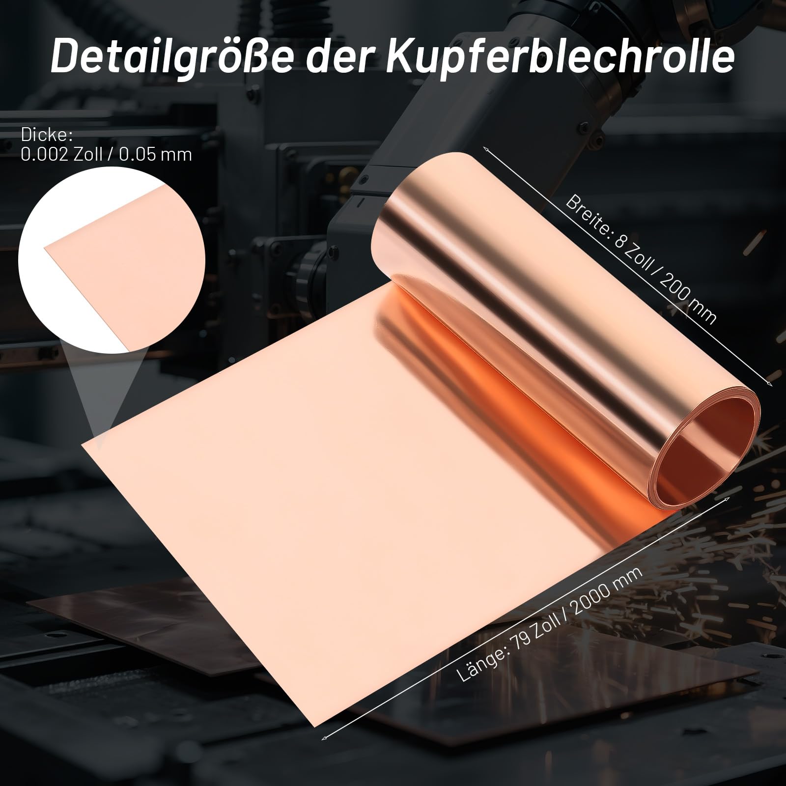 Chudeng 99,99% reine Kupferfolie für Kunsthandwerk, 0,05MM x 0,1M x 2M biegsame weiche Kupferfolie, dünne Kupferfolie versiegeltes Paket