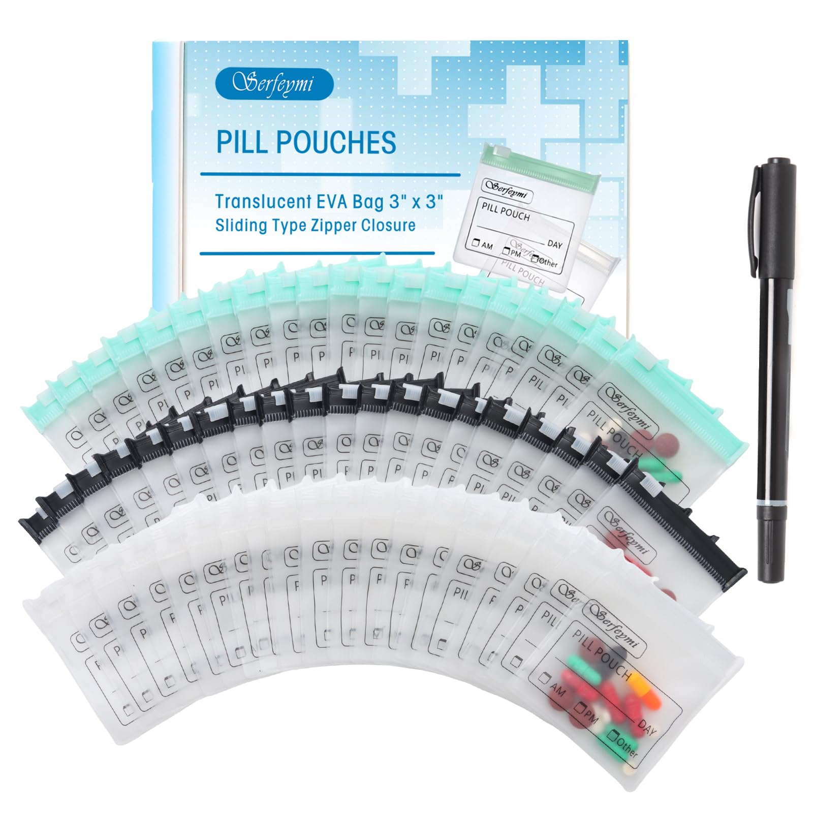 Serfeymi 72 Pcs Pill Pouches Bags for Travel 3 x 3 in 12 mil(Double Sided)