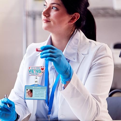 Miniatura 5 de Geyee Paquete de 4 carretes de insignias de flebotomía para enfermera, grandes, divertidos y divertidos, clips de insignia, regalos, lindo