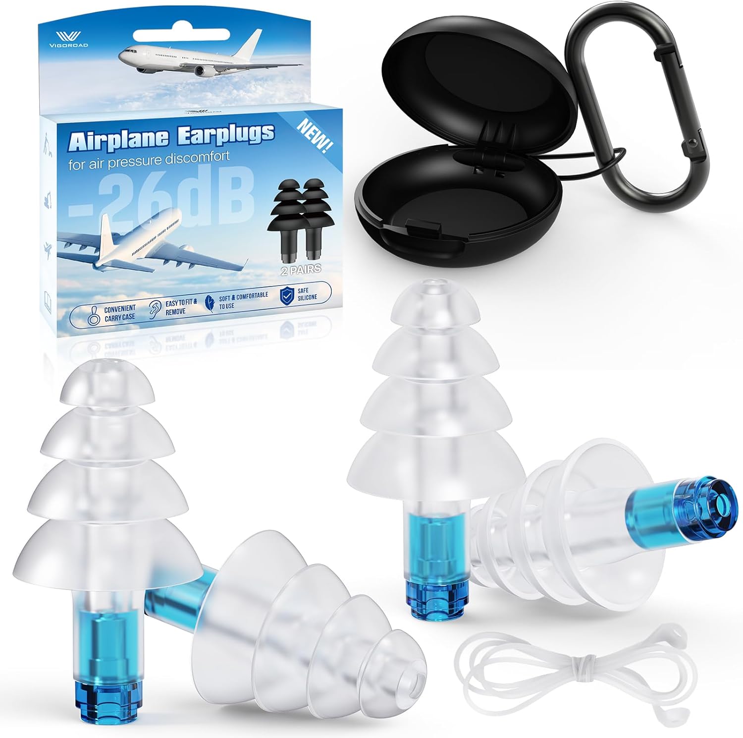 Ear Plugs for Airplane Ear Pressure Relief, 2 Pairs Adults