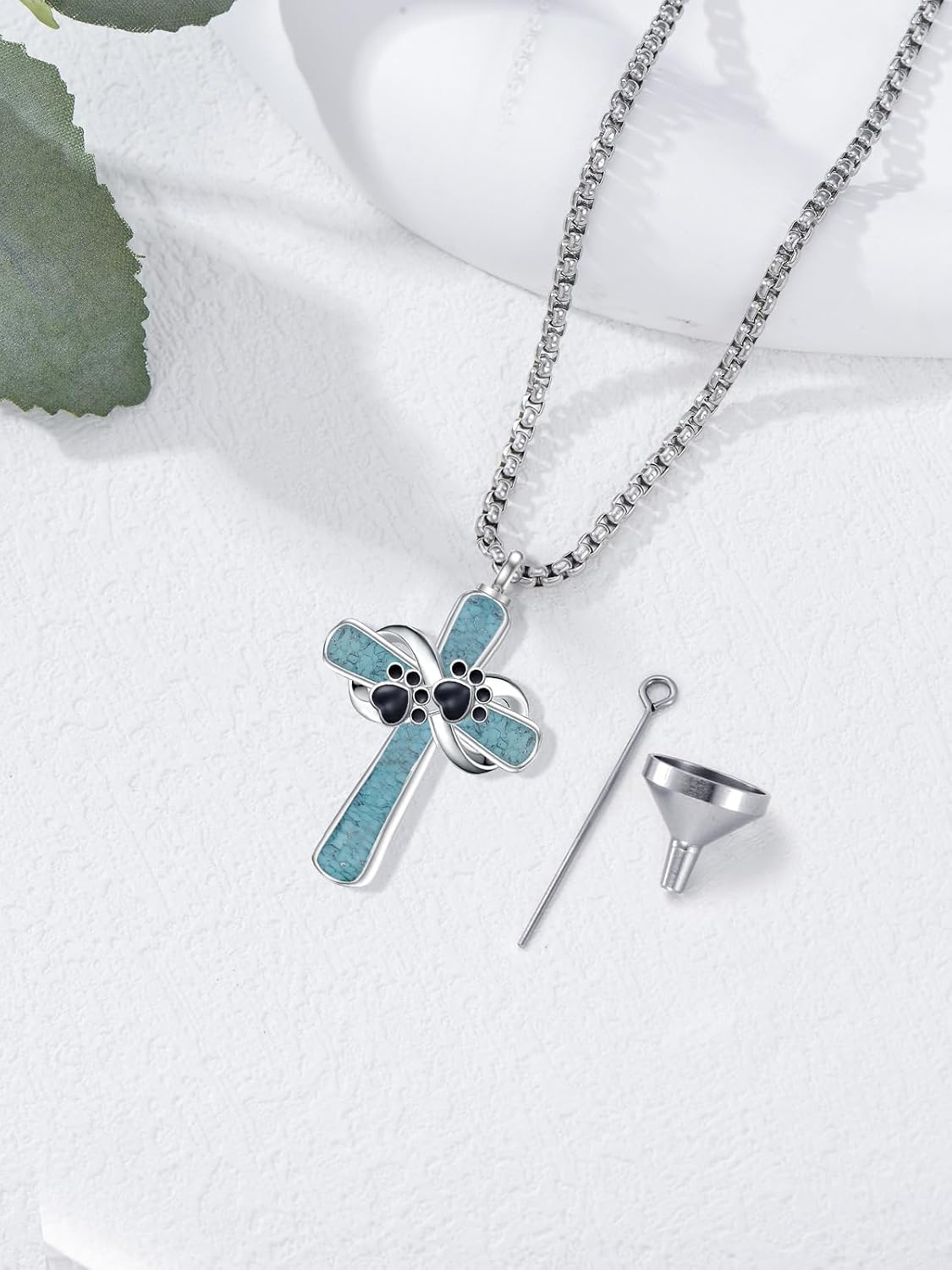Turquoise Cross Urn Necklaces for Human Ashes 925 Sterling Silver Urn Necklaces Cremation Keepsake Memorial Pendant Necklace for Ashes for Loved One Human Pet
