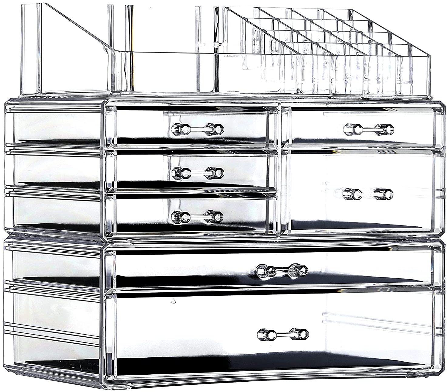 Cq acrylic 3 Pack Clear Makeup Organizer Countertop,Stackable 7 Drawers Skincare Organizer,Cute Skin Care Organizer for Vanity Hair Clip,Jewelry,Beauty Product Desk and Make Up Organizers for Vanity