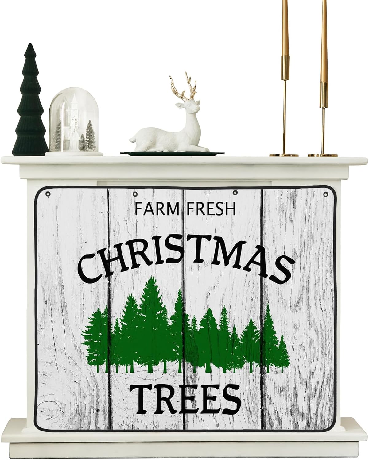 Fireplace Cover,Farm Christmas Green Tree on Wooden Texture