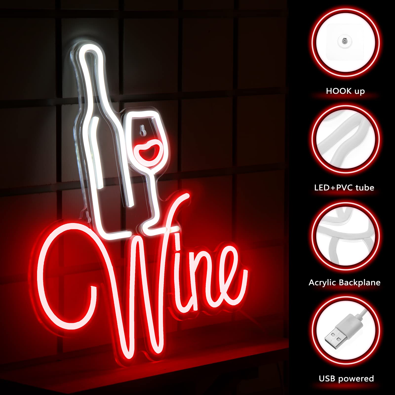 ネオンサイン『ワイン』NEON SIGN オーダーメイド娯楽場所等 インテリア ネオンサイン / WINE OPEN ワインオープン H62×W54cm インテリア