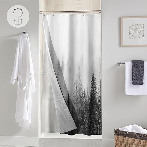 Miniatura 7 de ORTIGIA Juego de cortina de ducha pequeña 3 en 1 y forro de PEVA transparente, 36 x 72 pulgadas de ancho medio con 6 ganchos de doble cara, cortinas