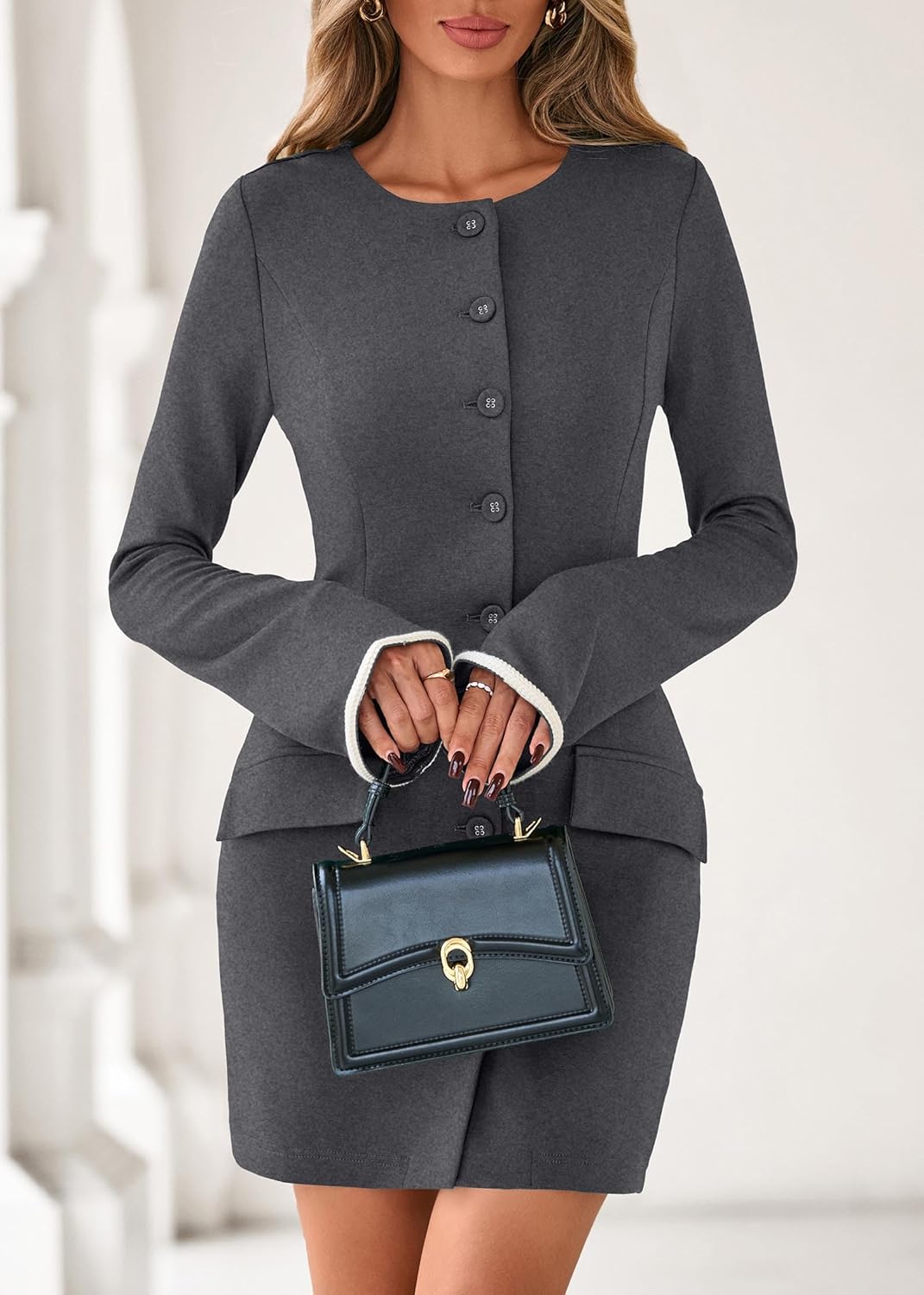 Lazysmile Women's Casual Dresses Long Sleeve Boat Neck Button Down Bodycon Mini Fall Party Club Cocktail Dresses for Women - Image 4