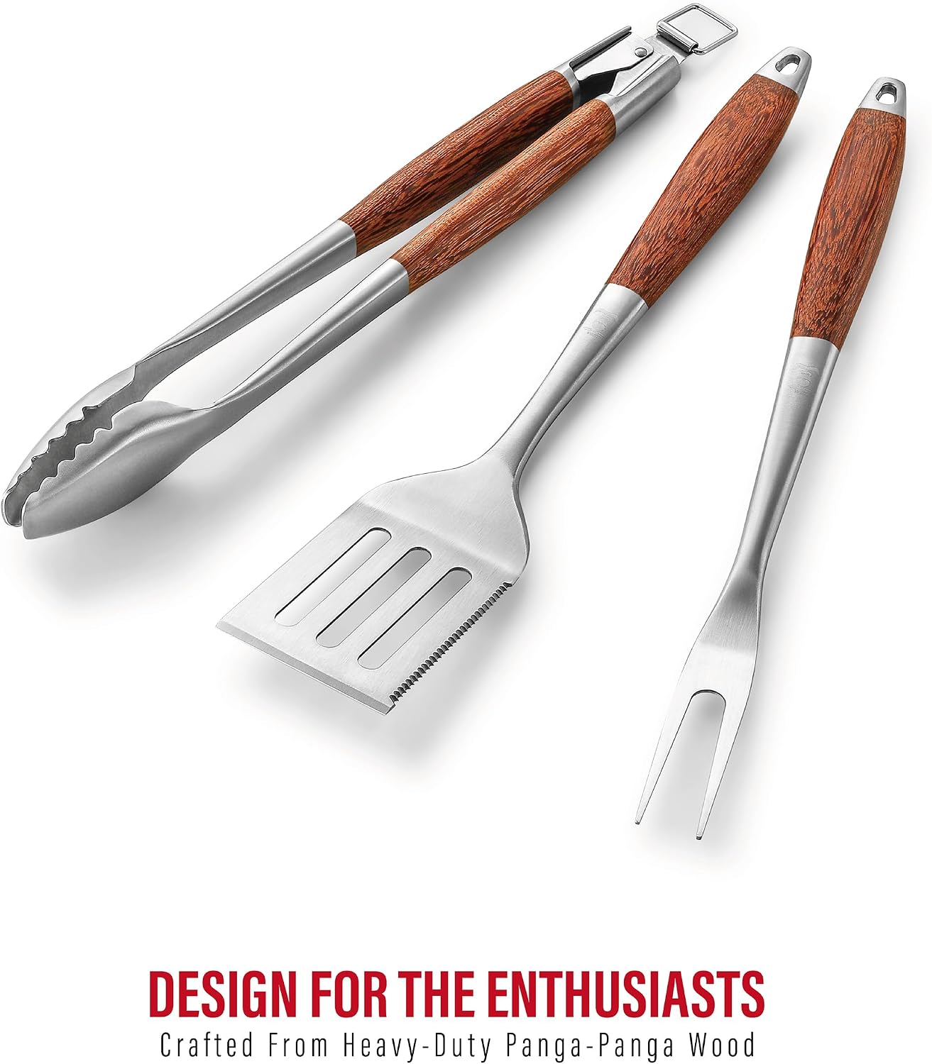 Heavy-Duty ​Panga-Panga​ BBQ Grilling Tools Set. Extra Thick Stainless Steel Multi-Function Spatula, Fork & Tongs | Essential Accessories for Barbecue & Grill. Ideal Gift for Father