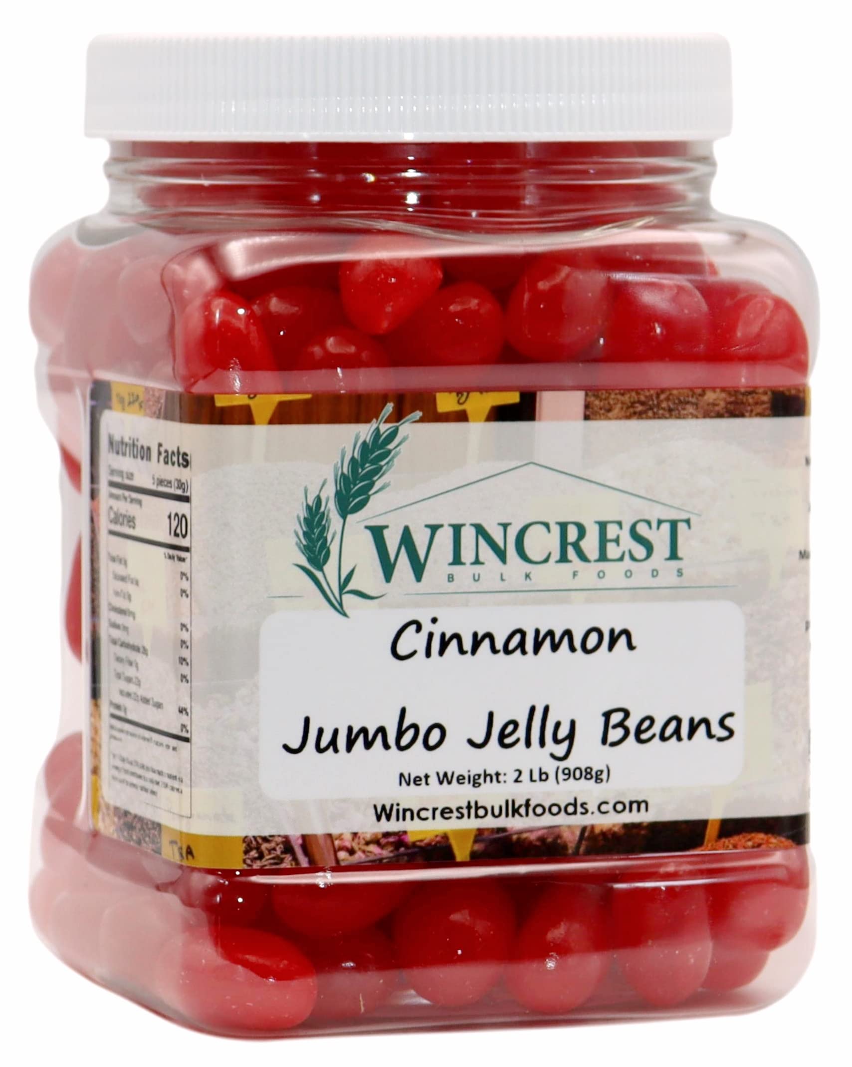 WinCrest Jumbo Jelly Beans || Gummy Candy - 2 Lb Tub (Cinnamon)