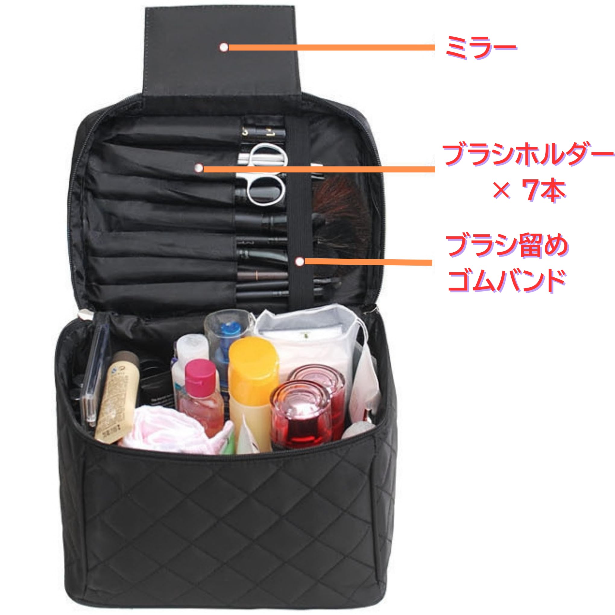 Amazon | FYX ミラー付き 大容量 コスメバッグ 折りたたみ可能 メイク 