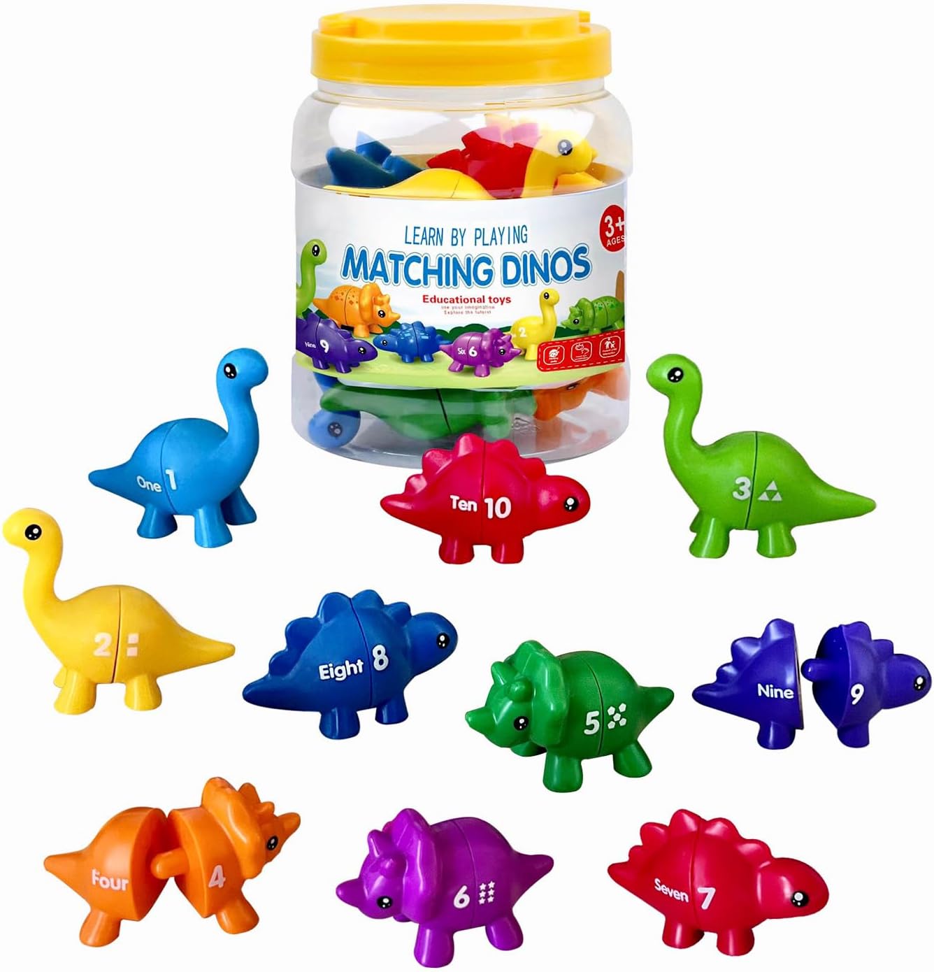 Toddler Number Matching Fine Motor Toy, 20 PCS Double-Sided Dinosaur Counting & Sorting Toy, Preschool Montessori Learning Math Teaching Tool Gift for 1 2 3 Boys Girls