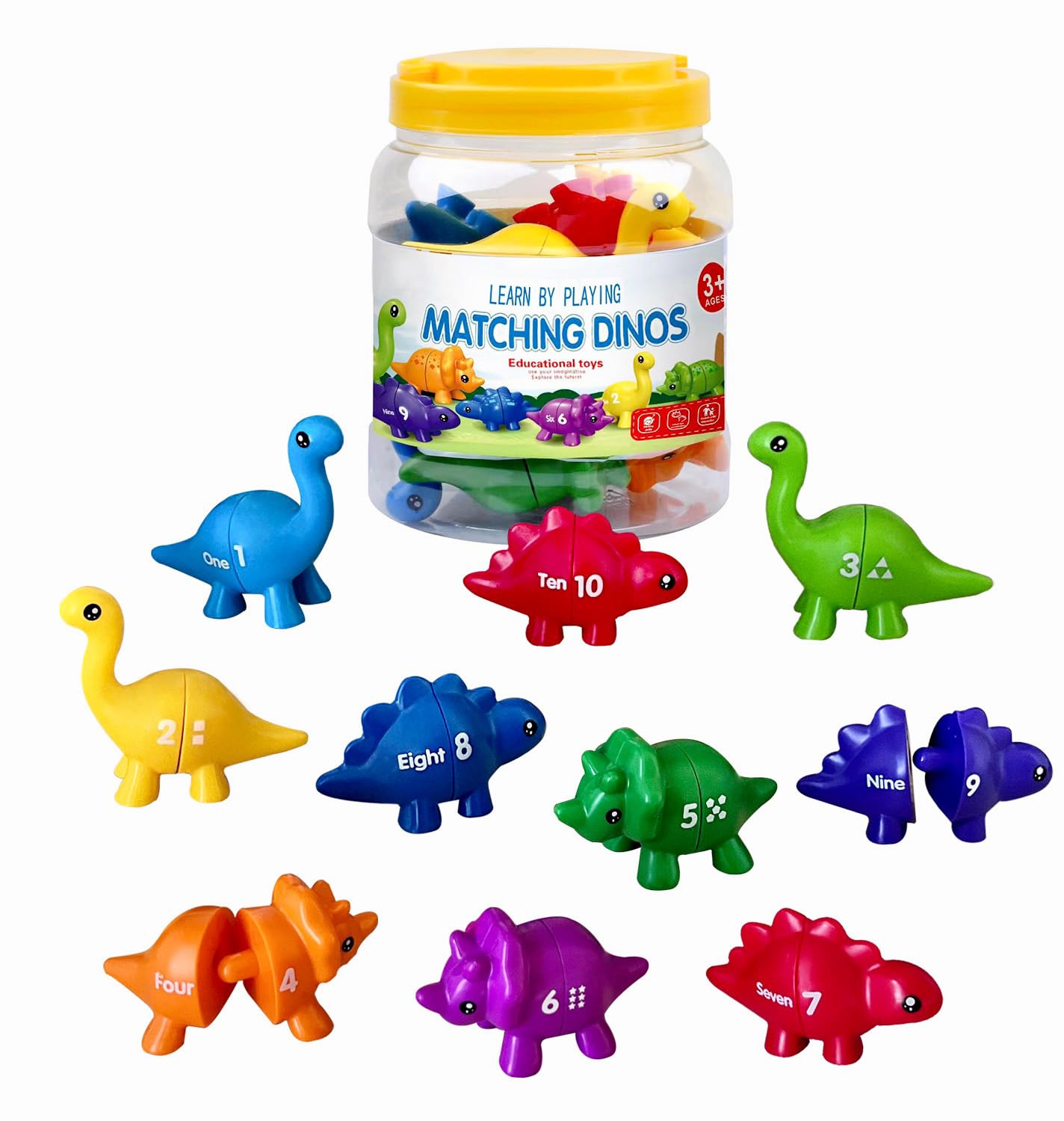 Wallxin Toddler Number Matching Fine Motor Toy, 20 PCS Double-Sided Dinosaur Counting & Sorting Toy, Preschool Montessori Learning Math Teaching Tool Gift for 1 2 3 Boys Girls