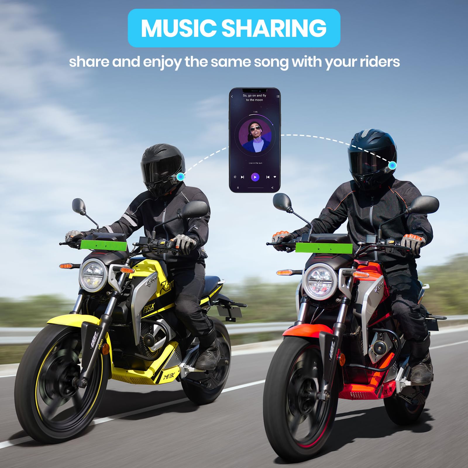 BT-S6 Intercom Moto Duo pour 2 Casques - Bluetooth 5.3, Microphones Souple et Rigide, Partage de Musique, Portée de 1000m - pour Communication Intercom de Casque (2xBT-S6)