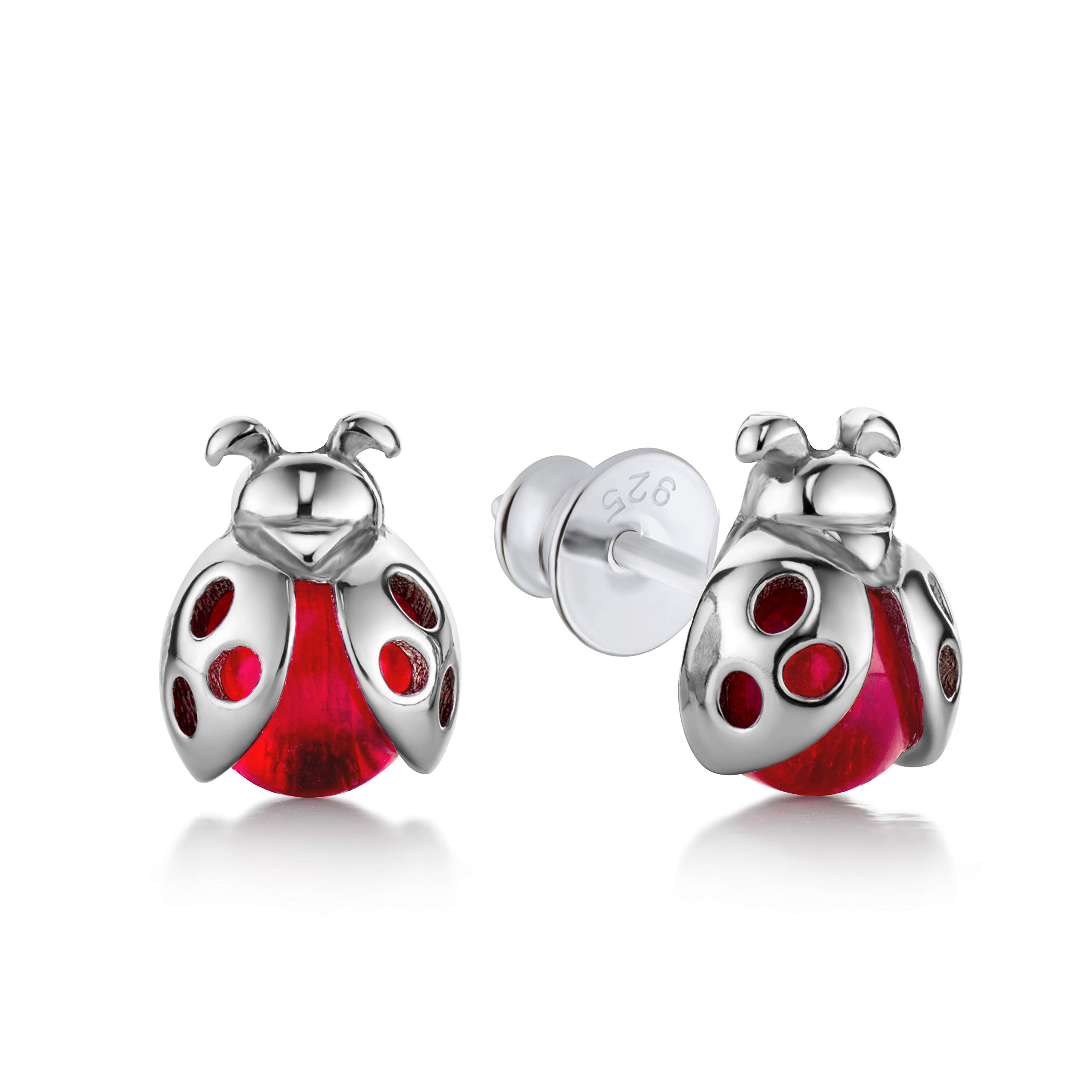 butterfly Boucles DOreilles Enfant En Argent Avec Design De Coccinelle Rouge En Argent Sterling