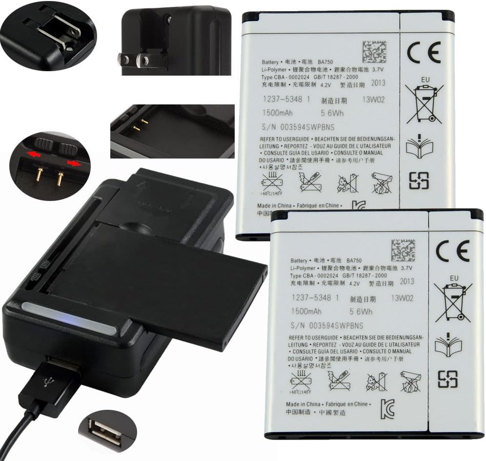 2× New BA750 Battery & Universal Charger For Sony Ericsson Xperia Arc S LT15i X12 LT18