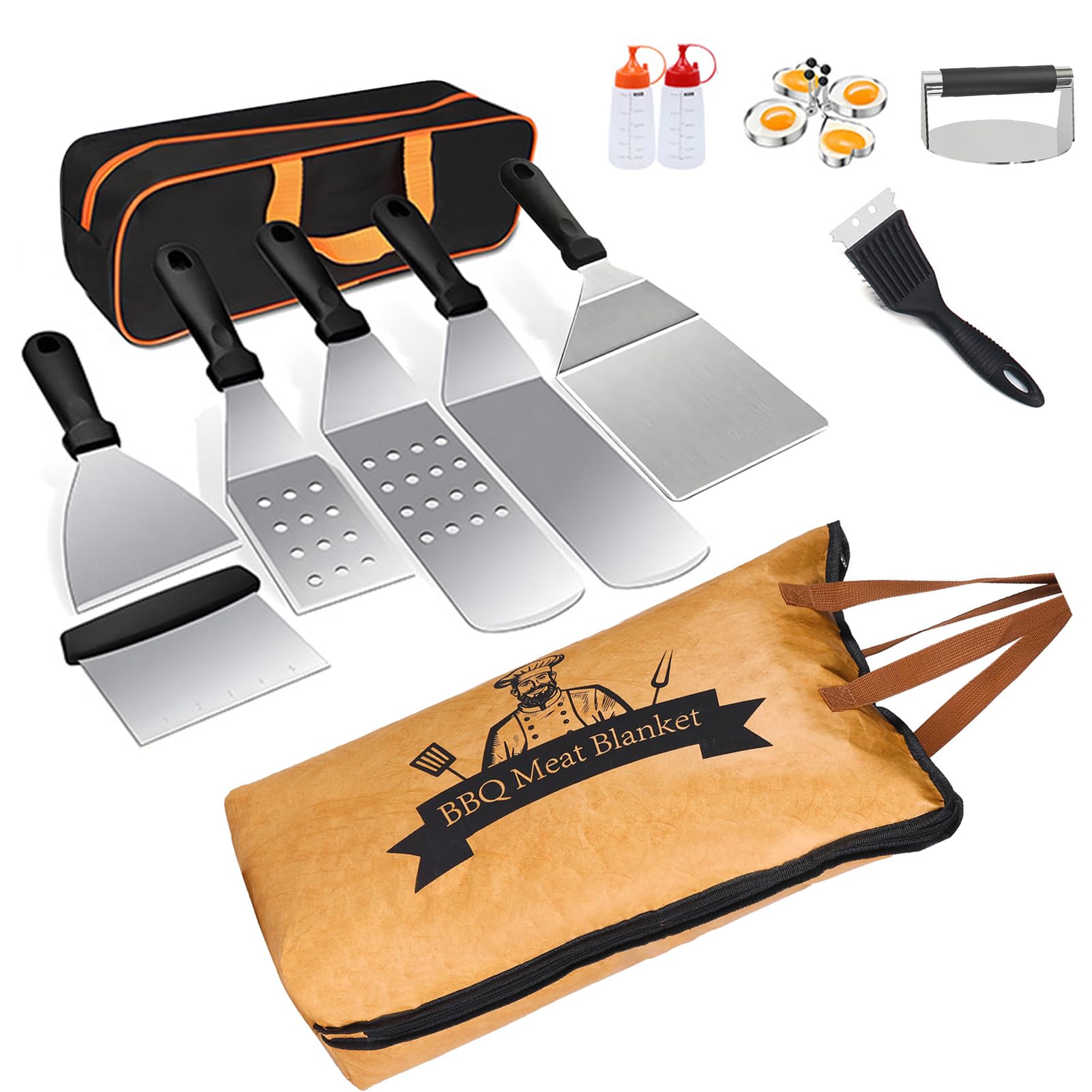Kit profesional de accesorios para parrilla de barbacoa, juego de herramientas de parrilla de acero inoxidable de 14 piezas con funda de transporte