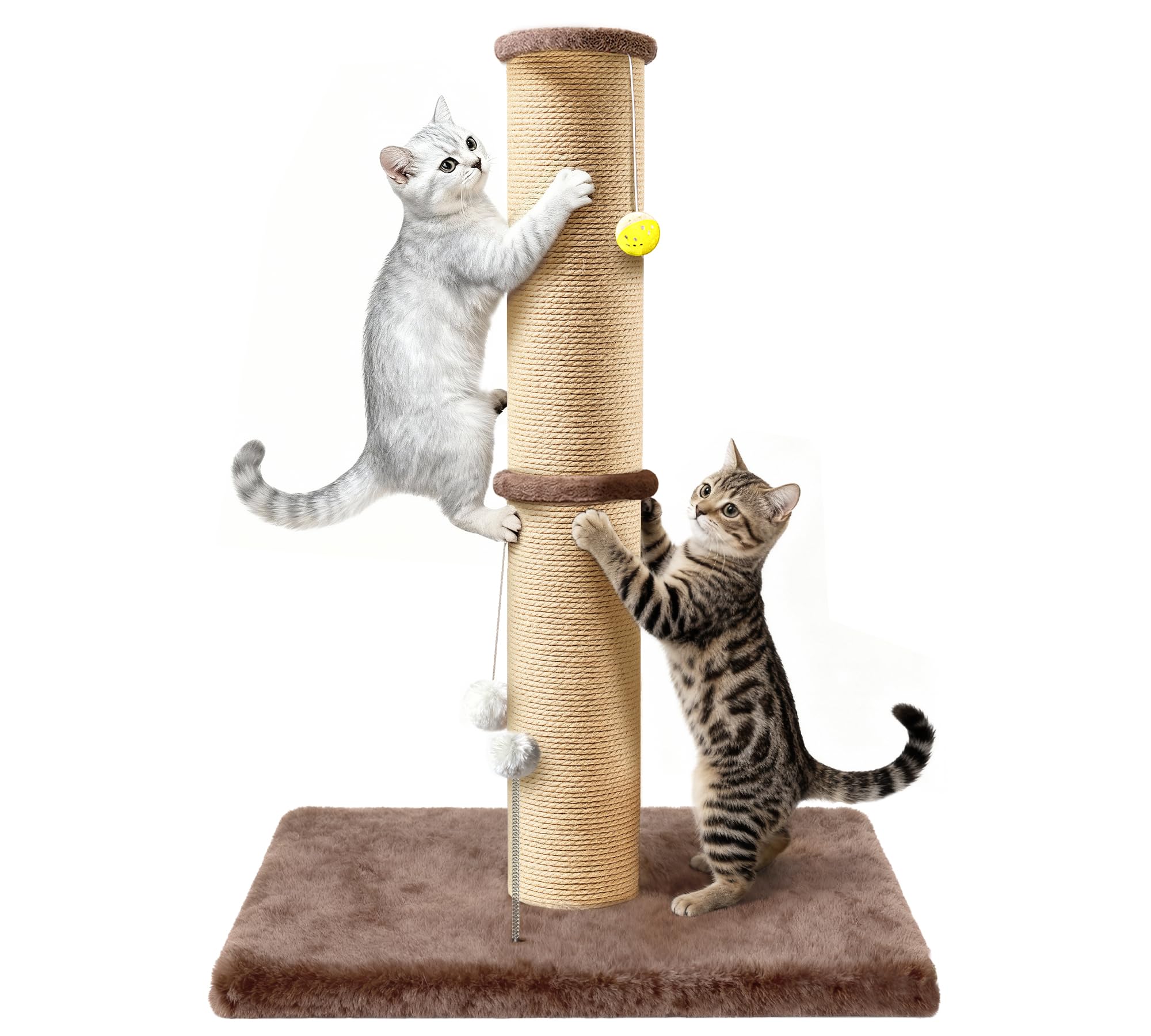 13.5 cm Thick Sisal Cat Scratching Post, 91 cm Tall Scratch Tower with Top Perch and Large 54 × 41 cm Stable Base, Durable Cat Scratcher for Indoor Cats, Brown