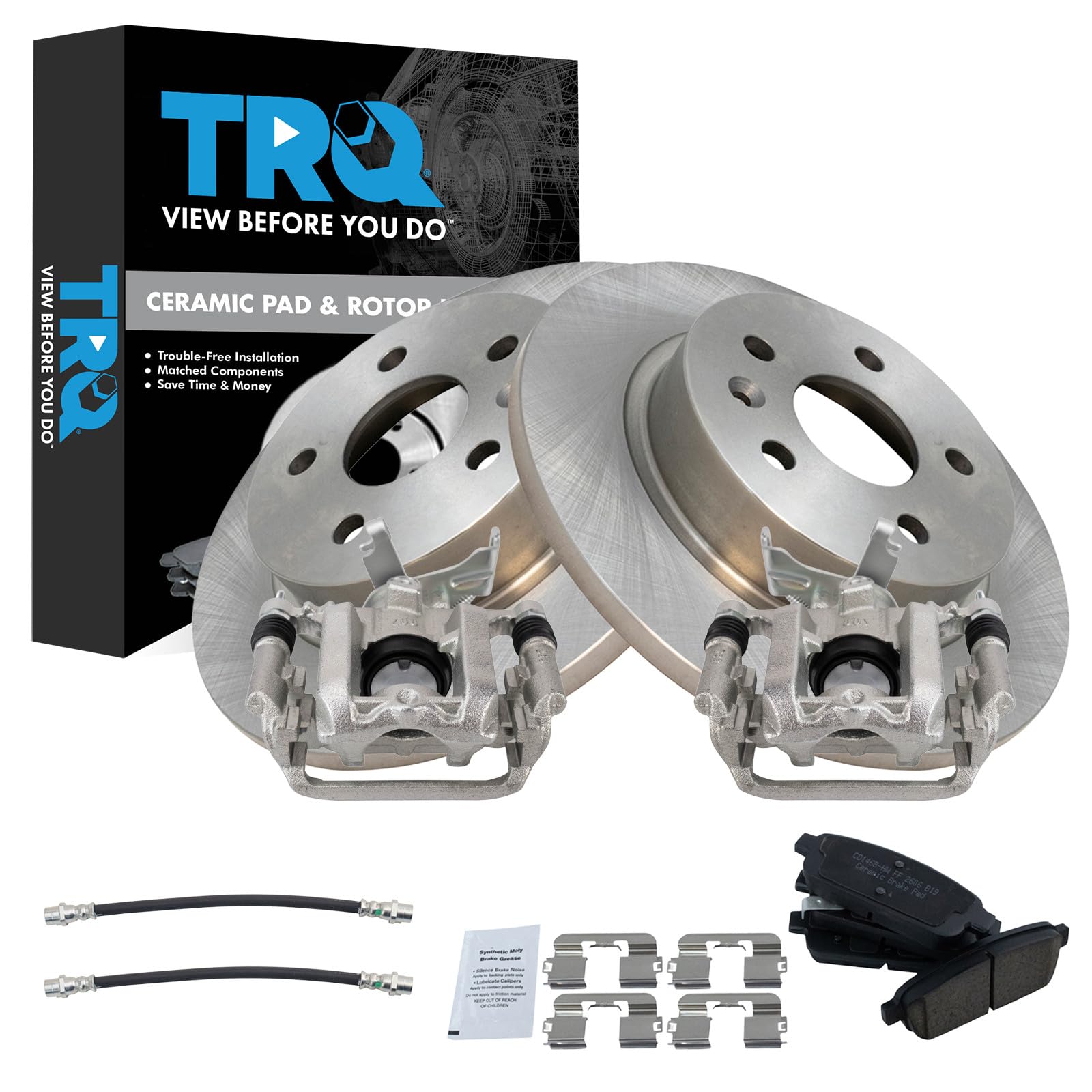 TRQ Rear Brake Pad &amp; Rotor Kit Ceramic Compatible with 2013-2016 Chevrolet Sonic