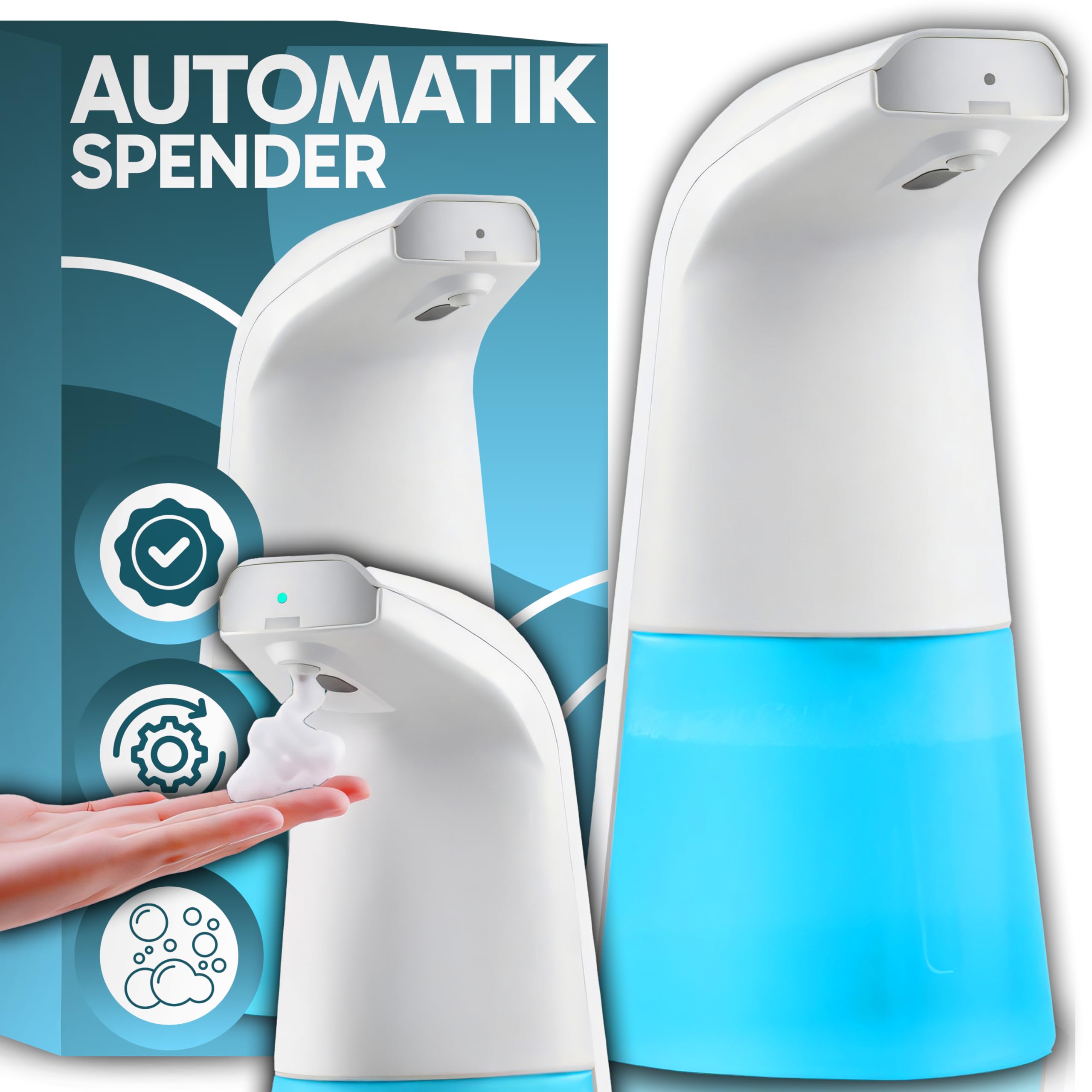 Retoo Automatyczny dozownik mydła, 400 ml, z czujnikiem podczerwieni, bezdotykowy, elektryczny dozownik mydła w piance, do łazienki, toalety, kuchni, wodoszczelny IPX3, dozownik mydła w płynie, bez