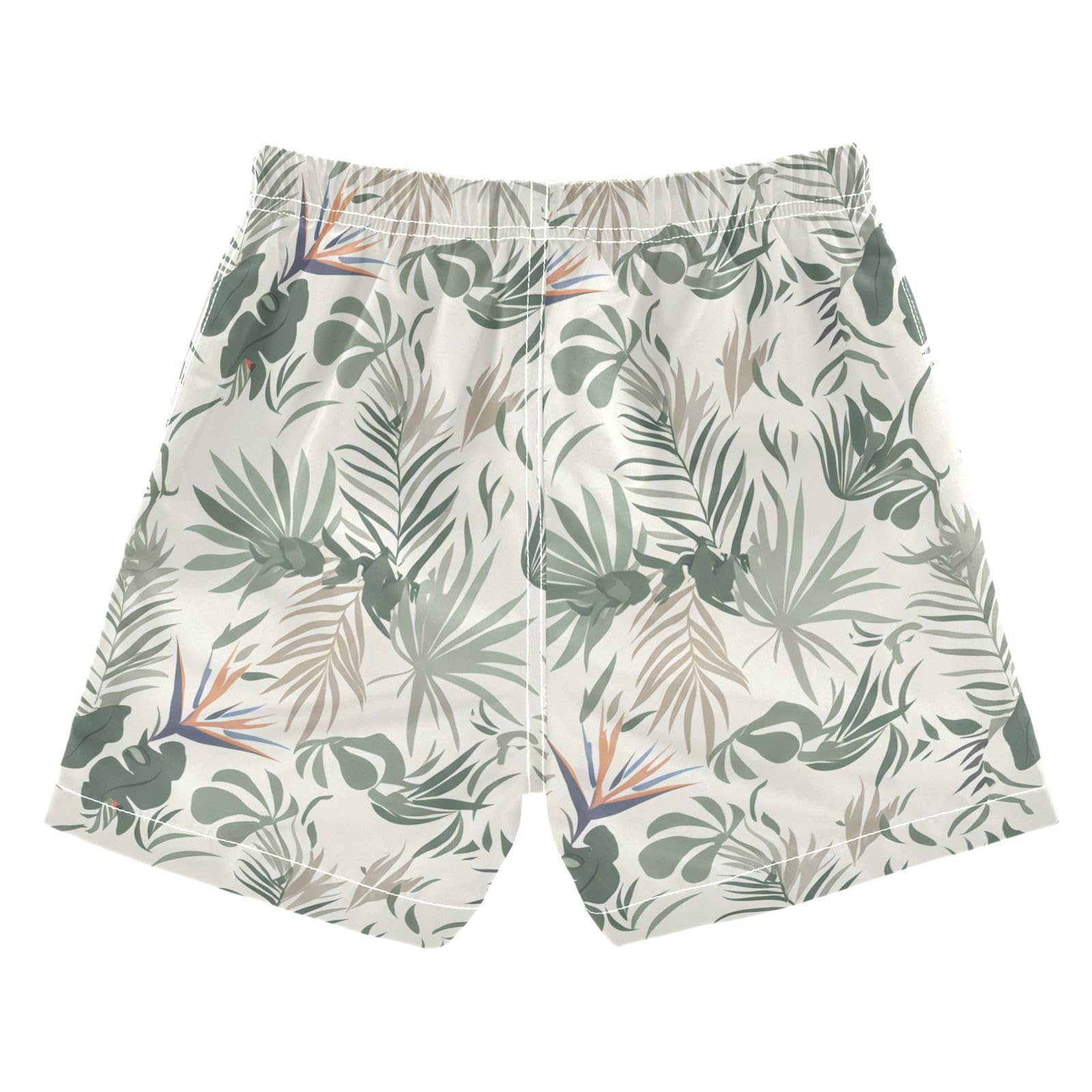 DOMIKING Strelitzia Palm Leaf Beige Boys' Board Shorts Quick Dry Toddler Swim Shorts with Mesh Lining for Child Boy Adjustable Waist 3T