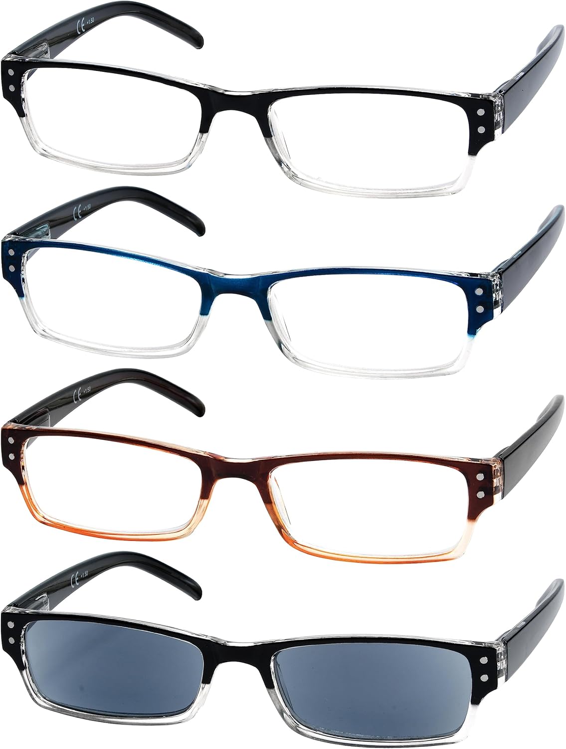 Eyekepper Huge Metalless Reading Glasses with Screwless Spring Hinges 6 Pack Oversized Readers for Women +1.50