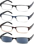Eyekepper 4-pack Spring Hinges Rectangular Reading Glasses Includes Sunshine Readers