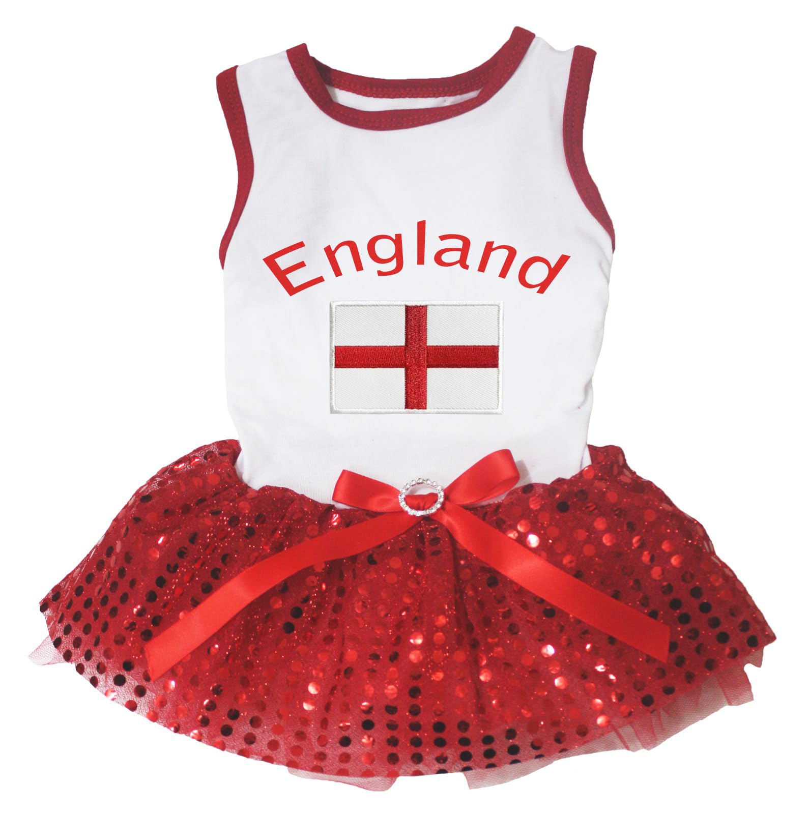 Robe pour chien Angleterre paillettes rouges blanche M