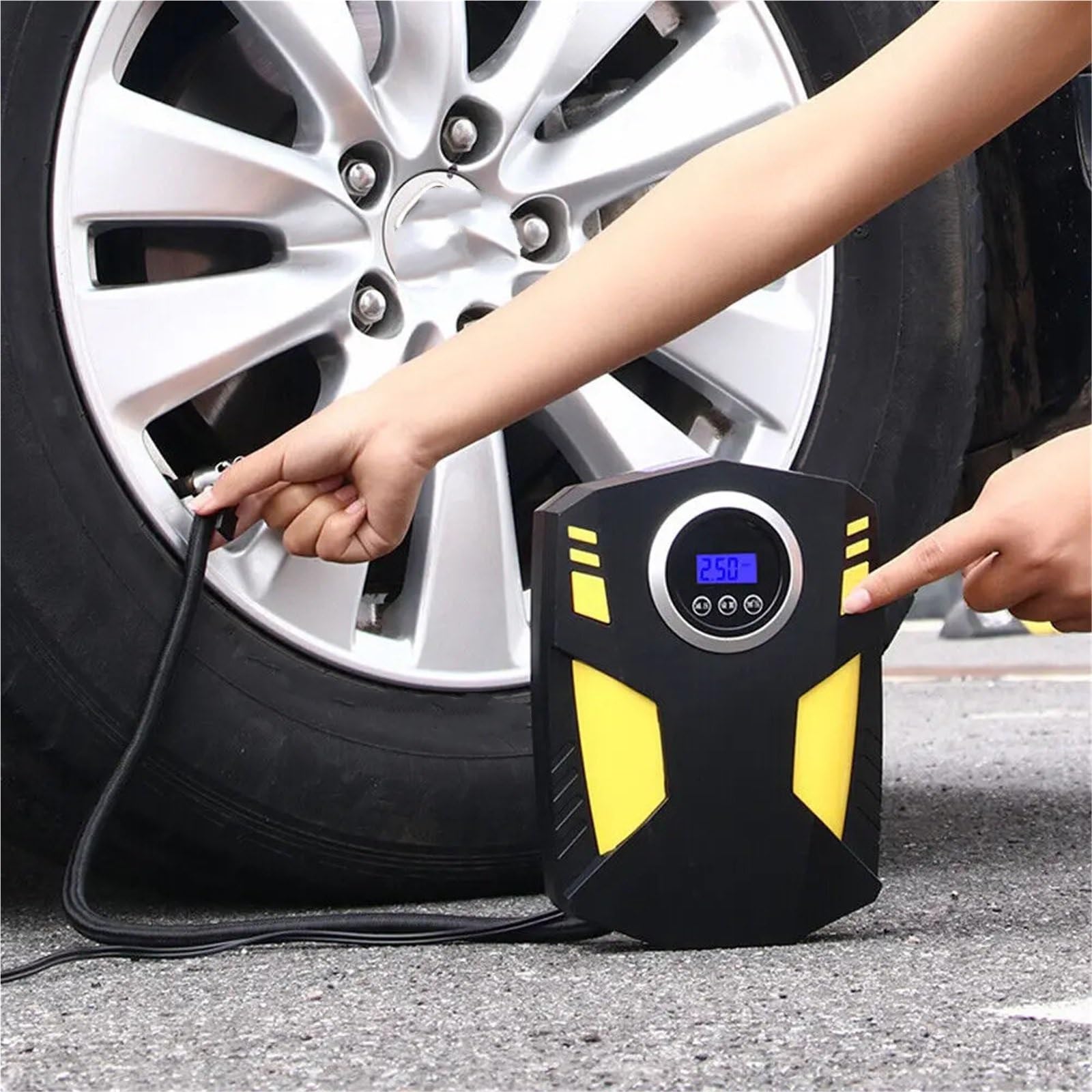 Compresores de Aire portátiles Inflador de neumáticos de Coche con Pantalla Digital, compresor de Aire portátil de 12V CC con luz LED Inflador Electrico