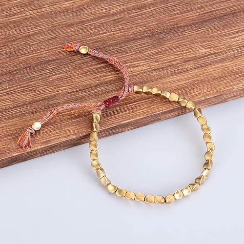 Miniatura 5 de 3 pulseras de cuentas de cobre tibetano, 6.3-10.2 pulgadas, ajustables, hechas a mano, trenzadas, pulseras de cuerda de la suerte para hombres y