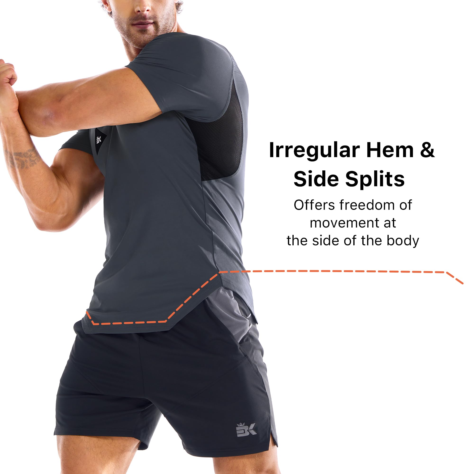 BROKIG Camiseta de gimnasio irregular para hombre, camiseta deportiva de ajuste muscular, camiseta de secado rápido, camiseta transpirable para correr