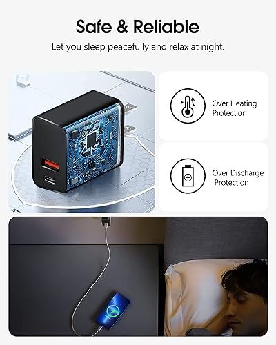 Miniatura 5 de UDATON Cargador de pared USB C, cargador duradero de doble puerto de 20 W para Apple Watch Series 9, iPhone 151413 MiniProMax, negro