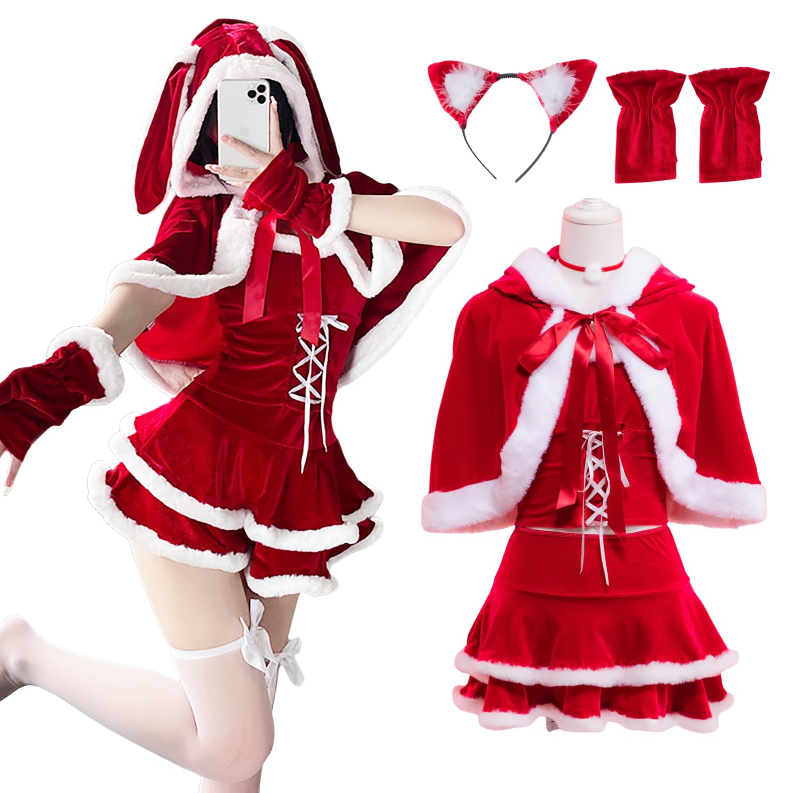 Amazon.co.jp: [milky time] うさ耳ケープ付き サンタ コスプレ