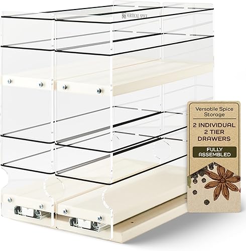 Vertical Spice - Organizador grande para especias - 2 cajones individuales extraíbles para gabinetes - Organizador grande para especias - Estante