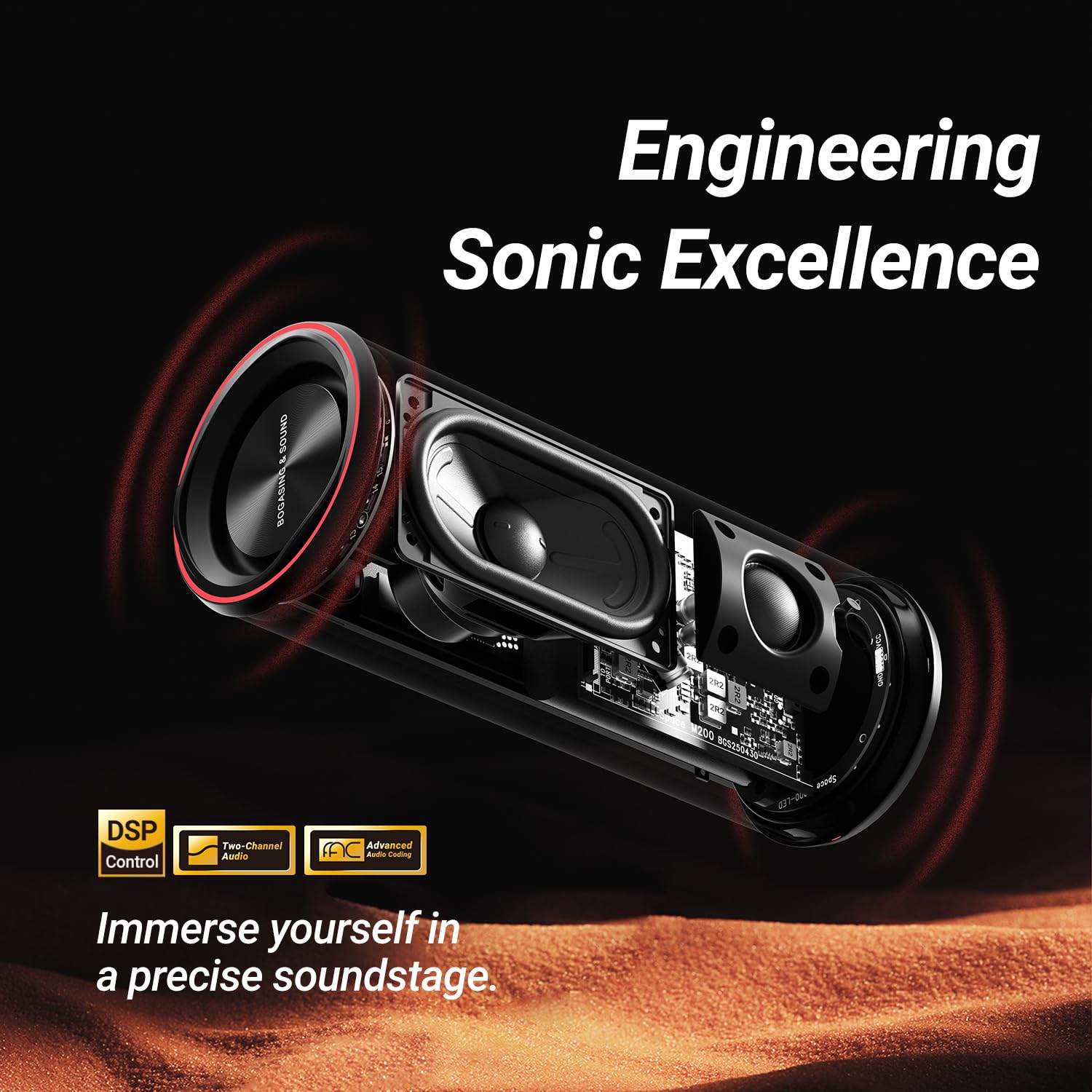 BOGASING Space M200 Cassa Bluetooth Portatile con Suono Dinamico da 50W | Luci RGB, Suono Potente & Bassi Incisivi, IP67, 24H, Altoparlante Bluetooth 5.3, EQ, TF-Card, AUX, Riproduzione Audio USB-C