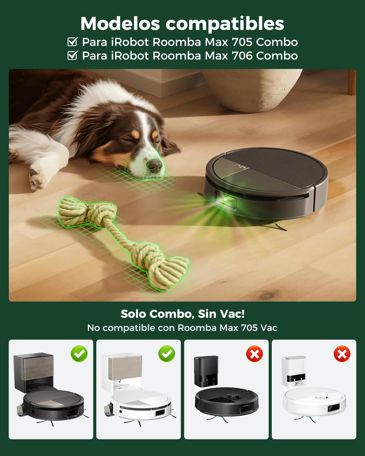 21 Juego de Accesorios para iRobot Roomba MAX 705/706 Combo Robot Aspirador: 2 Cepillos Principales, 2 Limpiadores de Rodillos, 6 Cepillos Laterales, 4 Filtros HEPA, 6 Bolsas de Aspiradora, 1 Cepillo