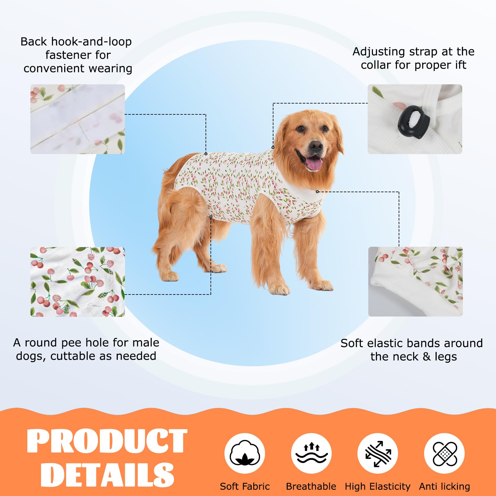 DoggieKit Dog Surgery Recovery Suit,Dogs Recovery Suits for Female and Male,Dog Surgical Suit,Surgical Vest for for Small Medium Large Dogs (White-cherry - Image 2