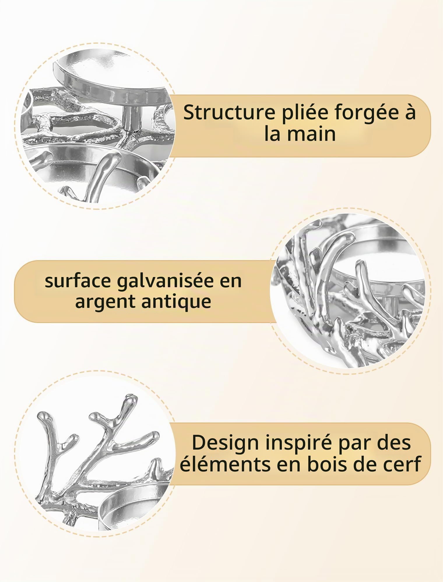 Romadedi Couronne de l'Avent Vintage en forme de bois de cerf Argent: Arrangement de couronne de l'Avent rond petit en aluminium Ø 28 cm pour 4 bougies de 8 cm de diamètre - Support de couronne de