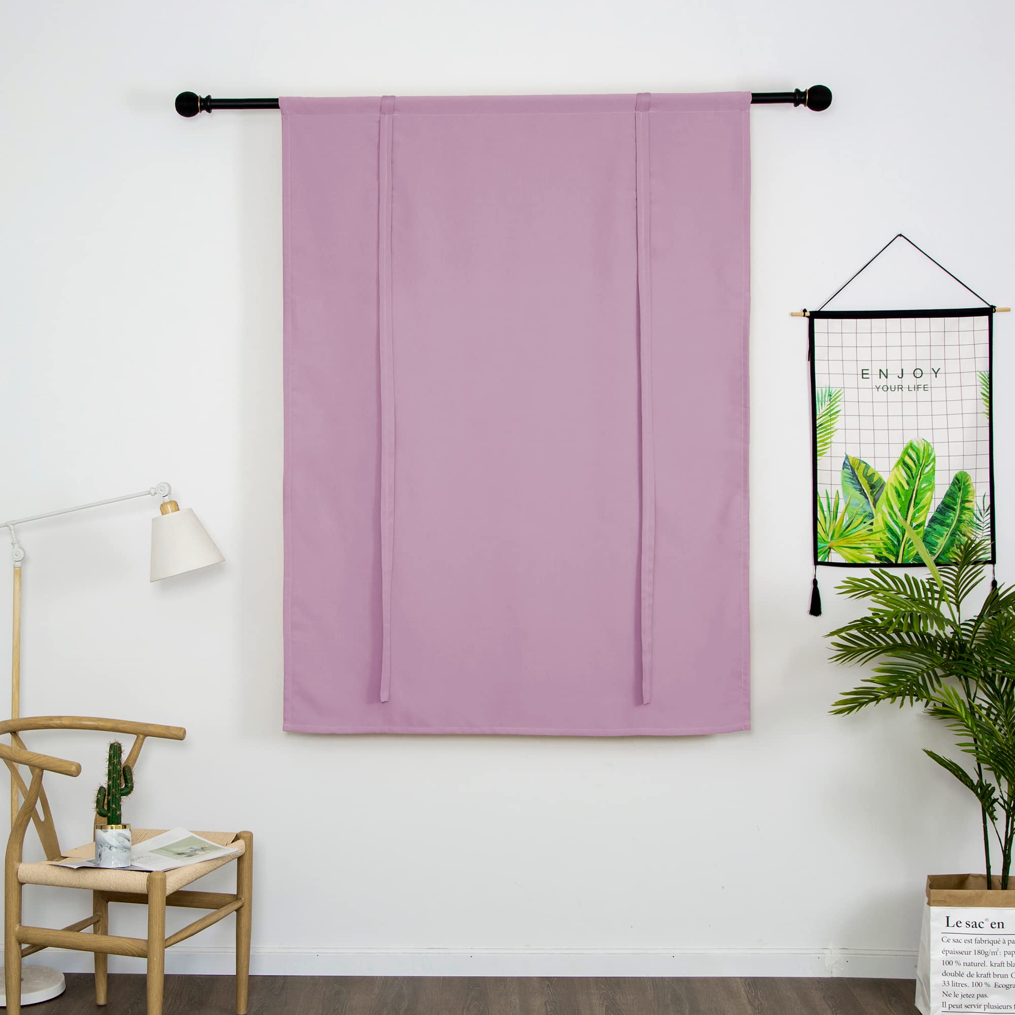 SIMPVALE Roman Blackout Short Curtains with Tie Up Thermal Insulated Blackout Curtain, with Rod Pocket Blind for Bedroom Living Room Kitchen (Lilac, 102 x 160 cm)