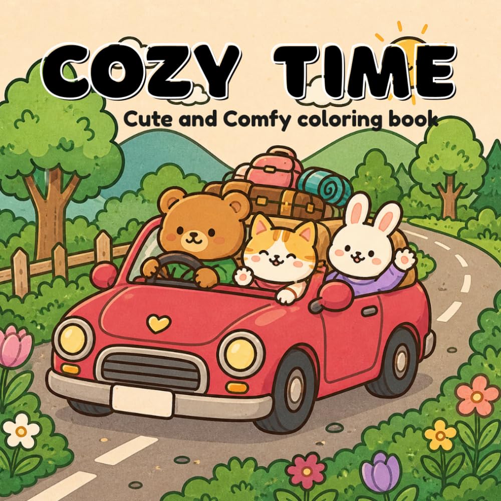 Cozy Time: An Adult Coloring Book ( Cute Animals Living Their Best Life)