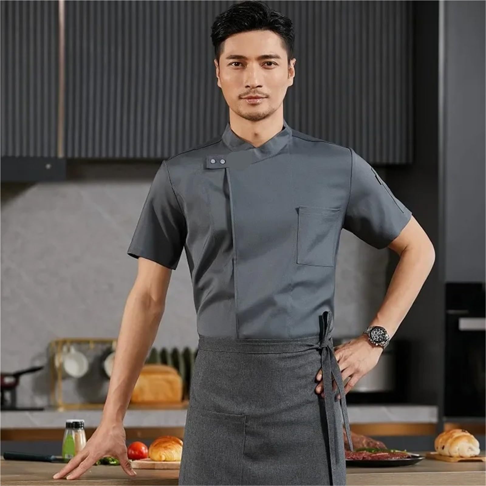 Divisa da Cuoco Servizi di ristorazione, Cucina, Abbigliamento da Cucina, Giacca da Cuoco, Camicia Traspirante, Uniforme da Chef, Tuta da Cameriere per Chef(White,L)