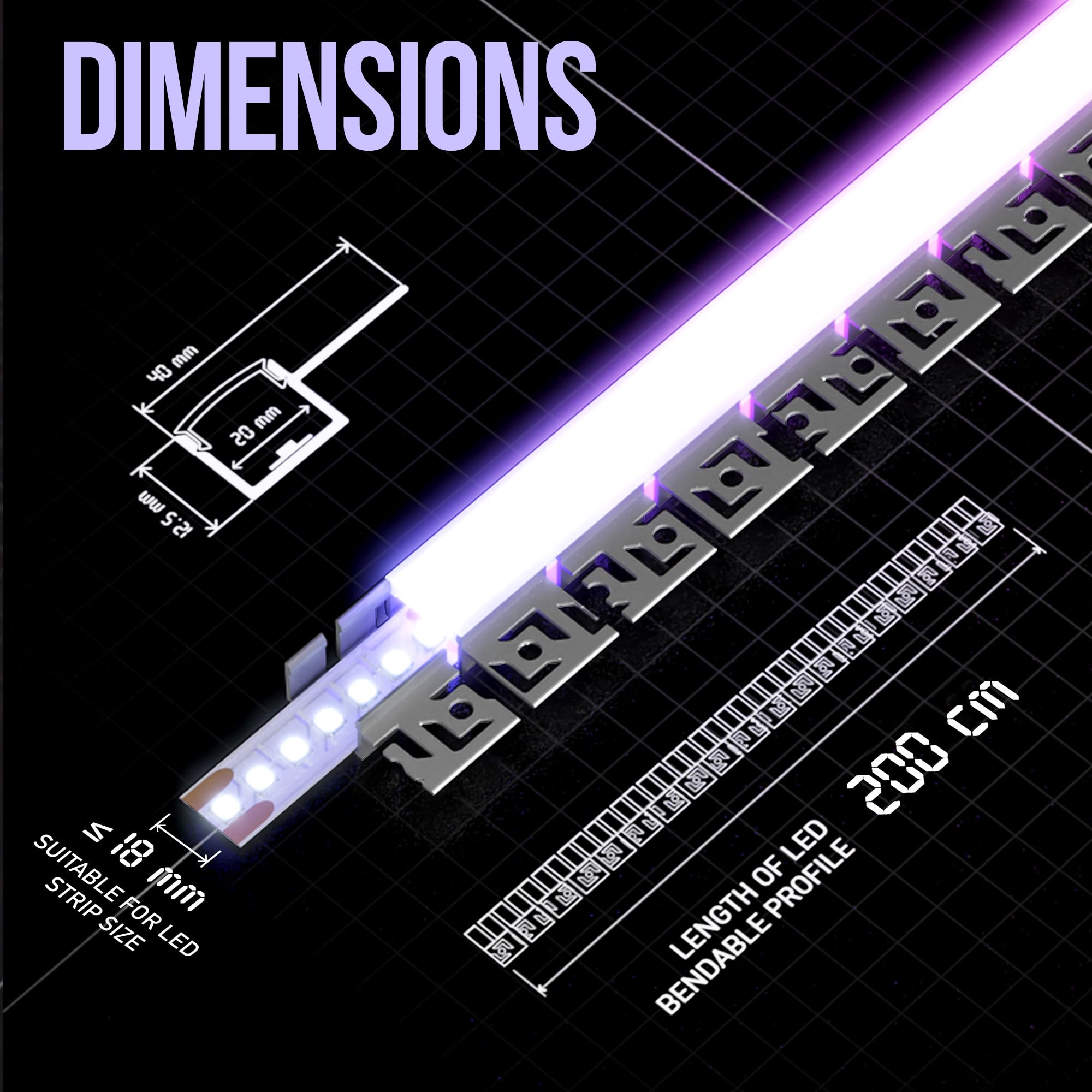 Shine Plus Flexibles LED Trockenbauprofil 2m × 6 Stück– Einbauprofil für gebogene Führungsschiene für LED Streifen, biegsam für gewölbte Deckenkonstruktionen und Wanddekorationen