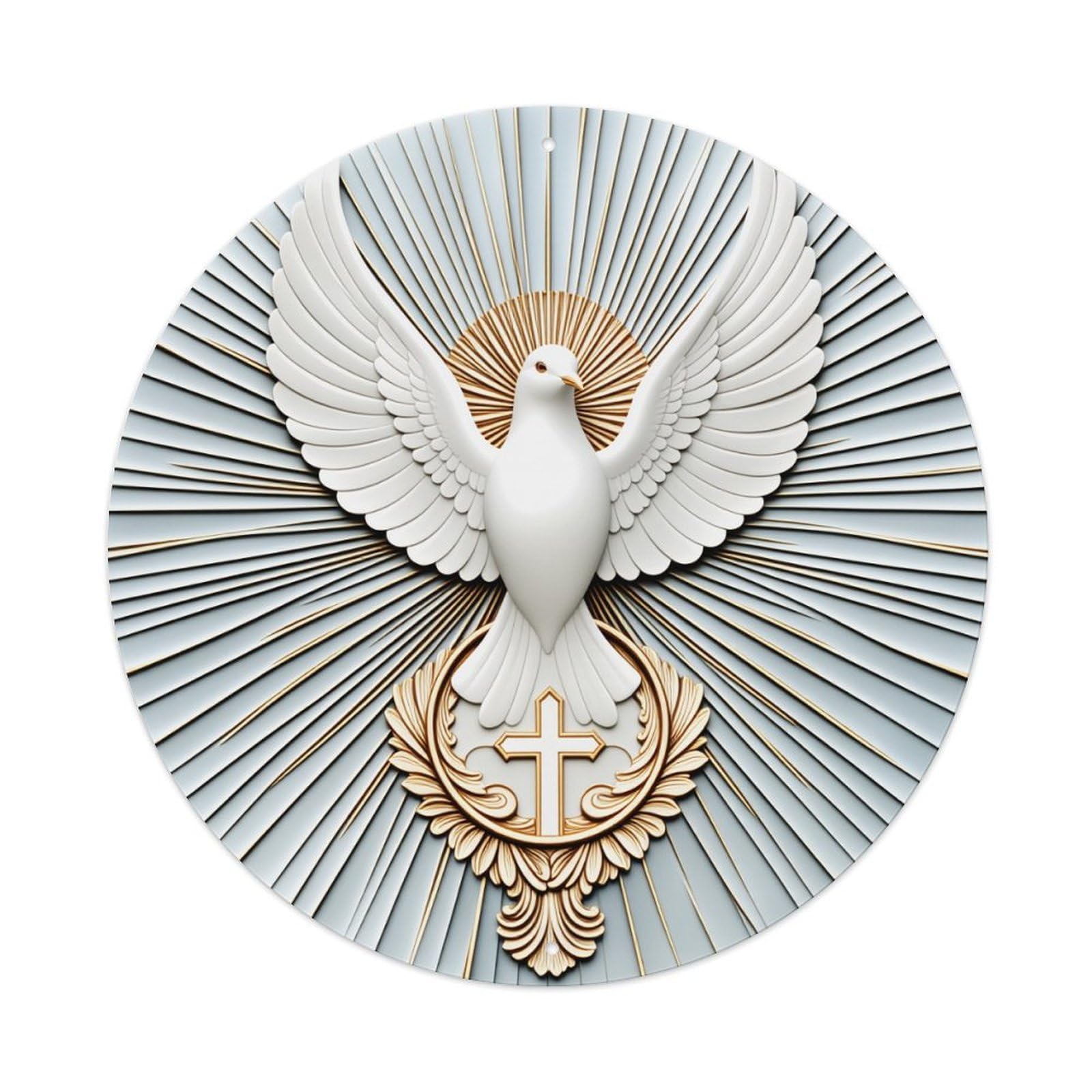 Dove Cross Radiance Wings Emblem Round Tin Sign Vintage Metal Poster Retro Bar, Home, Man Cave, Kitchen, Laundry Room Wall Art Decor Gift 8x8Inch