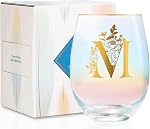 Onebttl Cadeaux de vin personnalisés pour les femmes, Verre à vin sans ardeur mignon avec initiales, Cadeaux Monogrammés pour les amoureux de vin sur les anniversaires de Noël, M