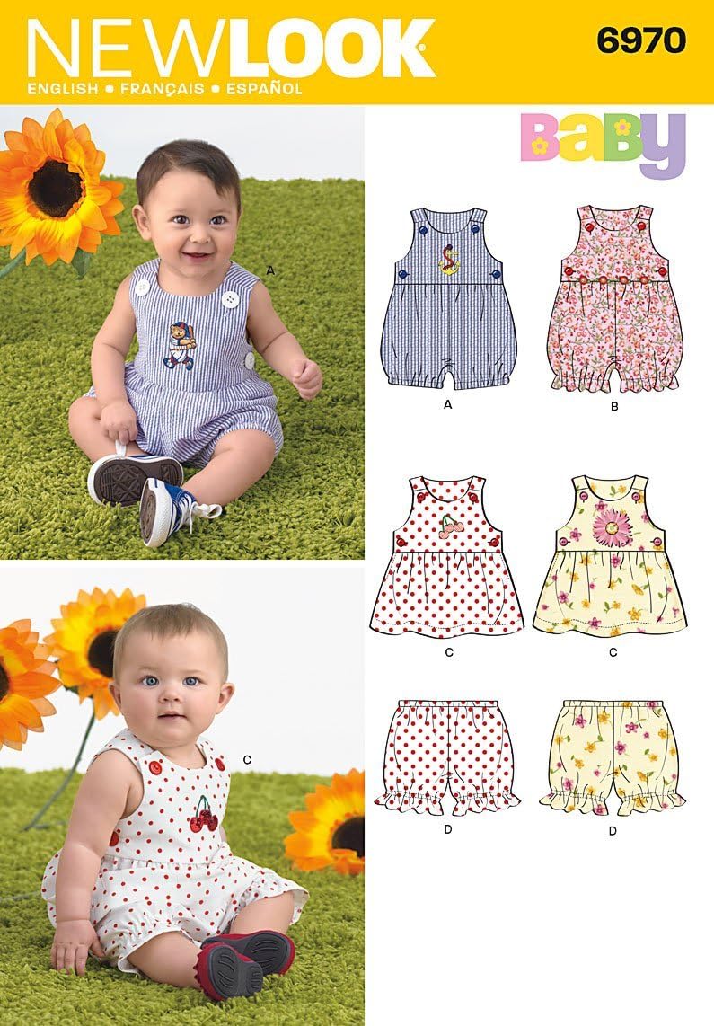 Simplicity New Look Sewing Pattern 6970 Babies' Romper, Dress and Panties, Size A (NB-S-M-L)