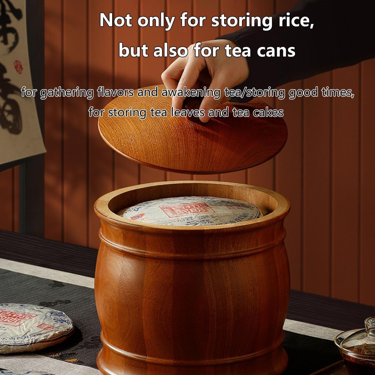 ELEFOCUS Home Rice Storage Box,Traditional Chinese Style Food Storage Jars,Airtight Storage Bucket,Rice Storage Containe With Lid(29.5 * 29.5 * 30cm)