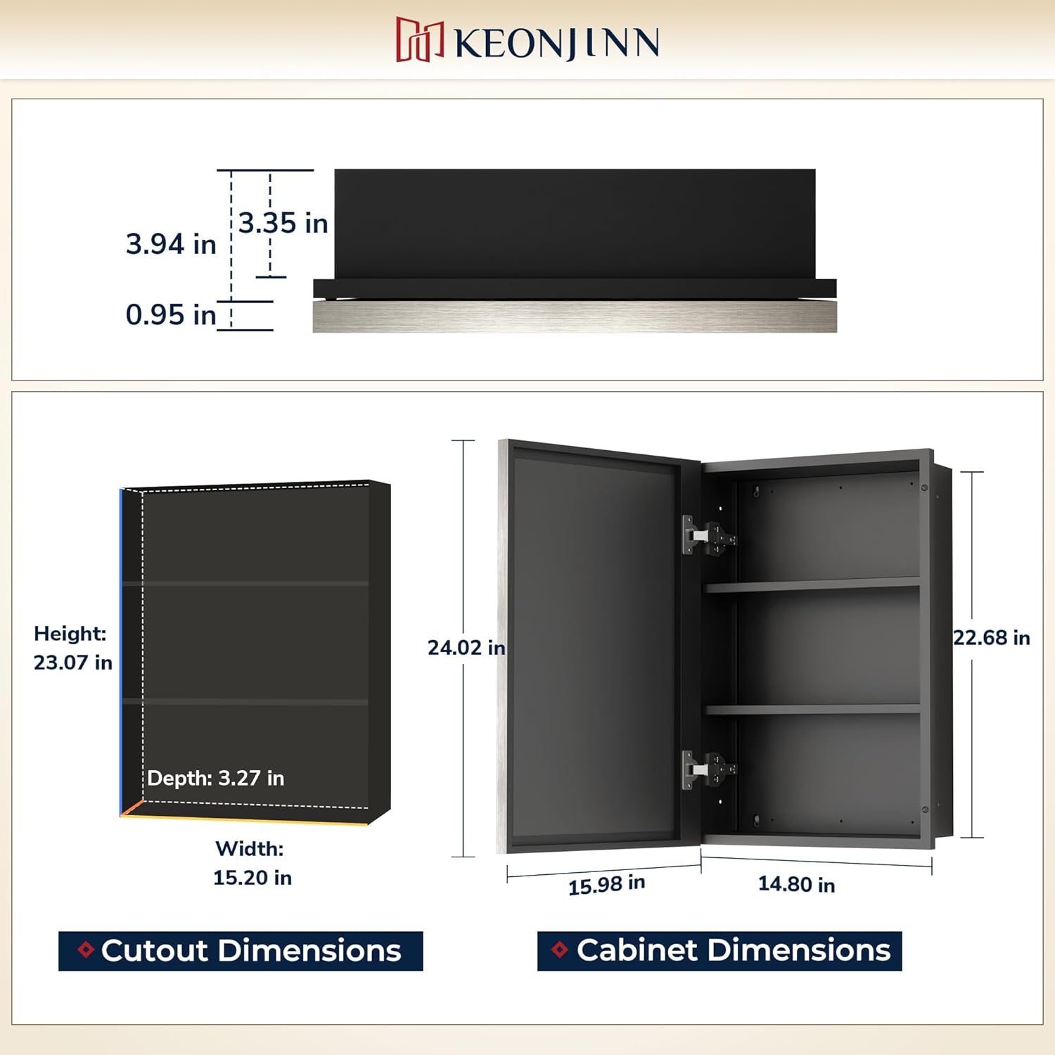 Keonjinn 16" x 24" Medicine Cabinets with Mirror for Bathroom, Brushed Nickel Recessed or Surface Wall-Mounted Aluminum Alloy Framed Beveled Mirror, Farmhouse Bathroom Mirror with Storage Cabinet Mirror: 16x24 IN Single-Door Brushed Nickel